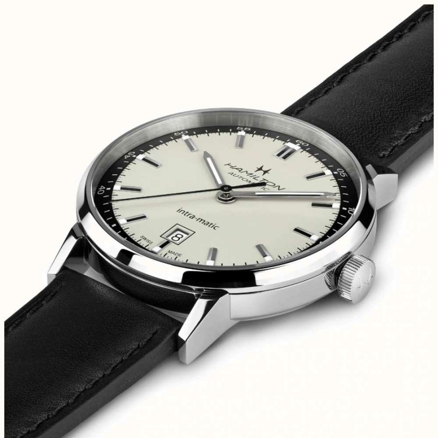 Men'S Hamilton | Hamilton American Classic Intra-Matic Automatic (40Mm) White Dial / Black Leather Strap