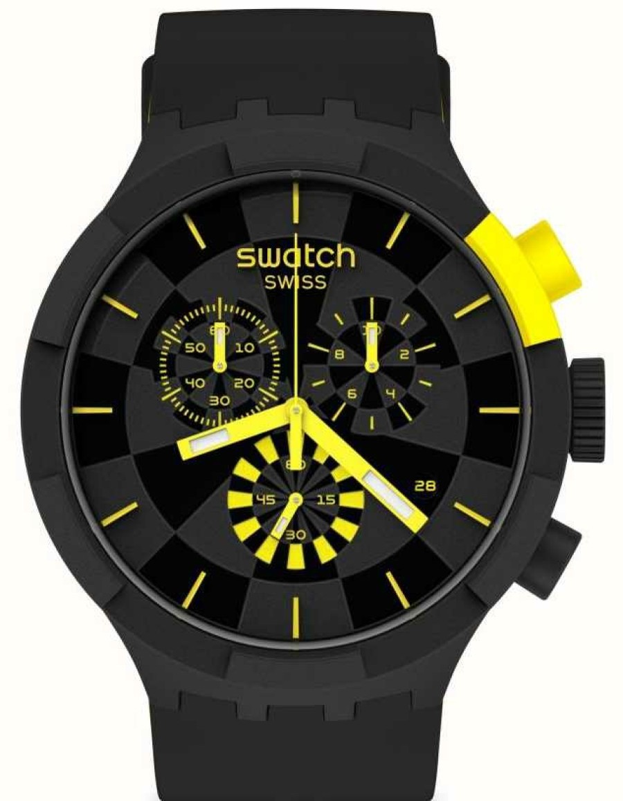 Men'S Swatch | Swatch Checkpoint Yellow | Big Bold Chrono | Black/Yellow Silicone Strap | Black Dial