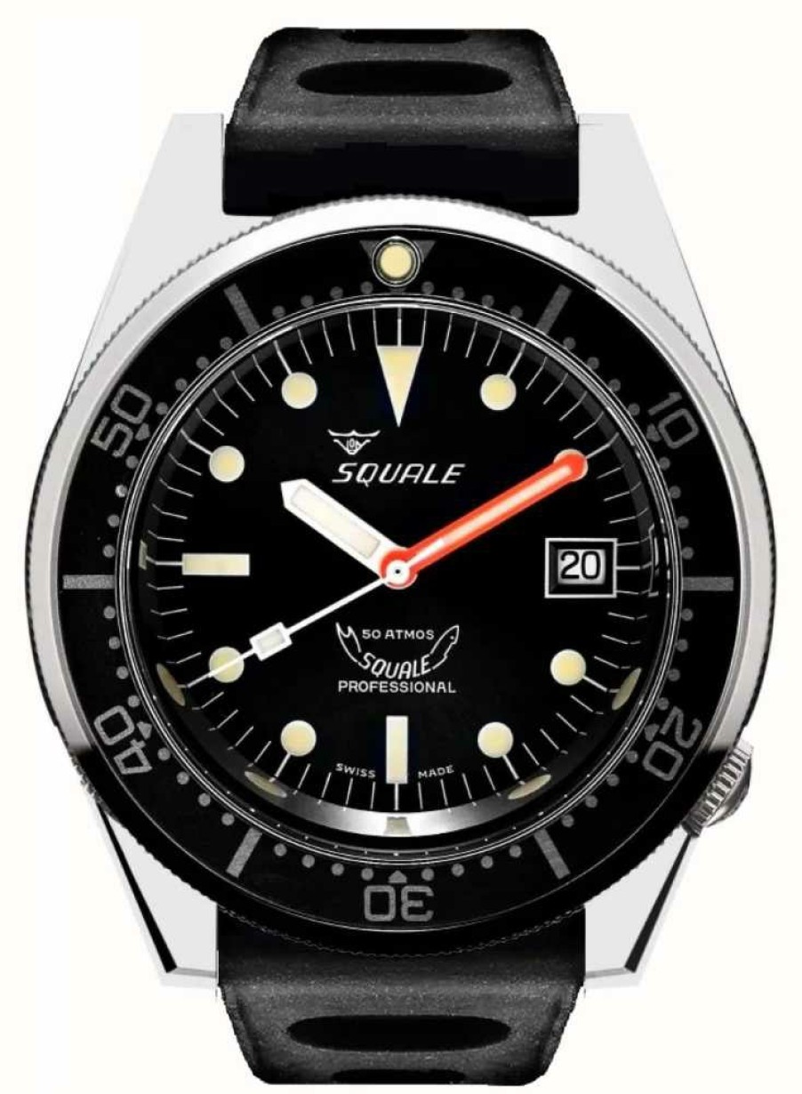 Men'S Squale | Squale 1521 Classic (42Mm) Black Dial / Black Tropic Strap