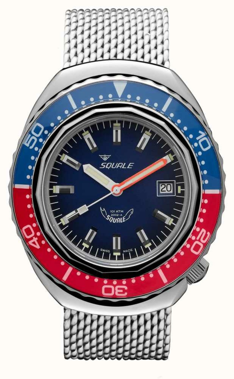 Men'S Squale | Squale 2002 Blue-Red (44Mm) Blue Dial / Stainless Steel Mesh Bracelet