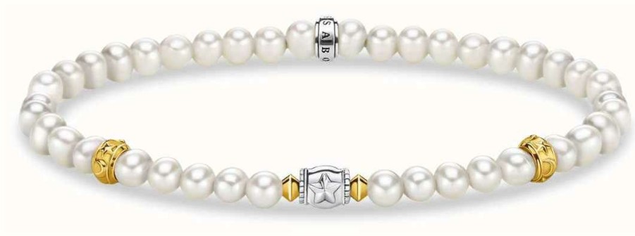 Jewelry Thomas Sabo Jewellery | Thomas Sabo Glam & Soul | Beige Pearl Bracelet | Crescent Silver Moon