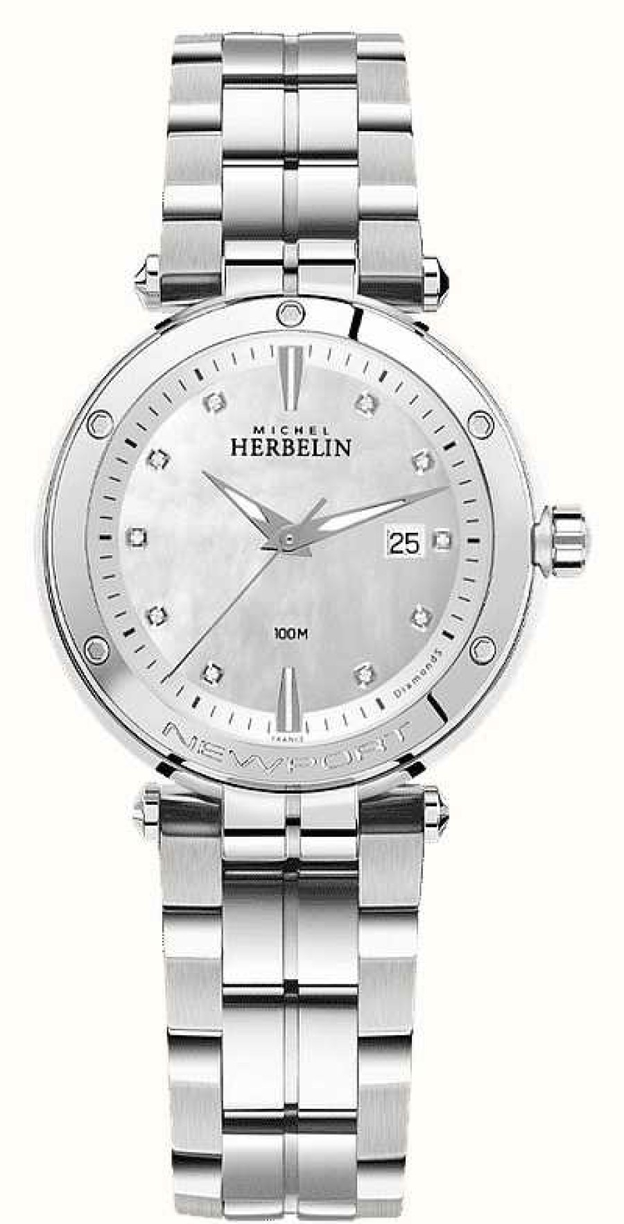 Women'S Herbelin | Herbelin Newport Diamond (35Mm) Mother-Of-Pearl Dial / Stainless Steel