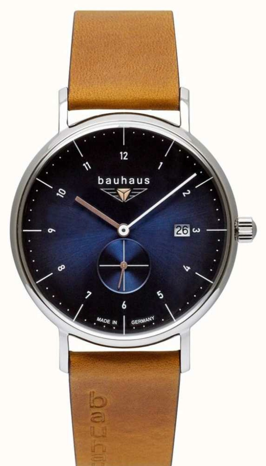 Jewelry Bauhaus | Bauhaus Men'S Brown Italian Leather Strap | Blue Dial