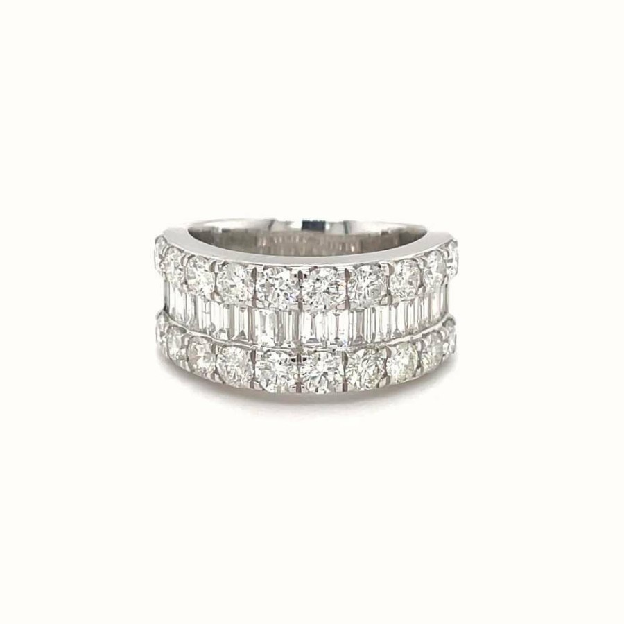 Jewelry James Moore | Lm Platinum Diamond 2.96 Total 3 Row Baguette And Round Ring