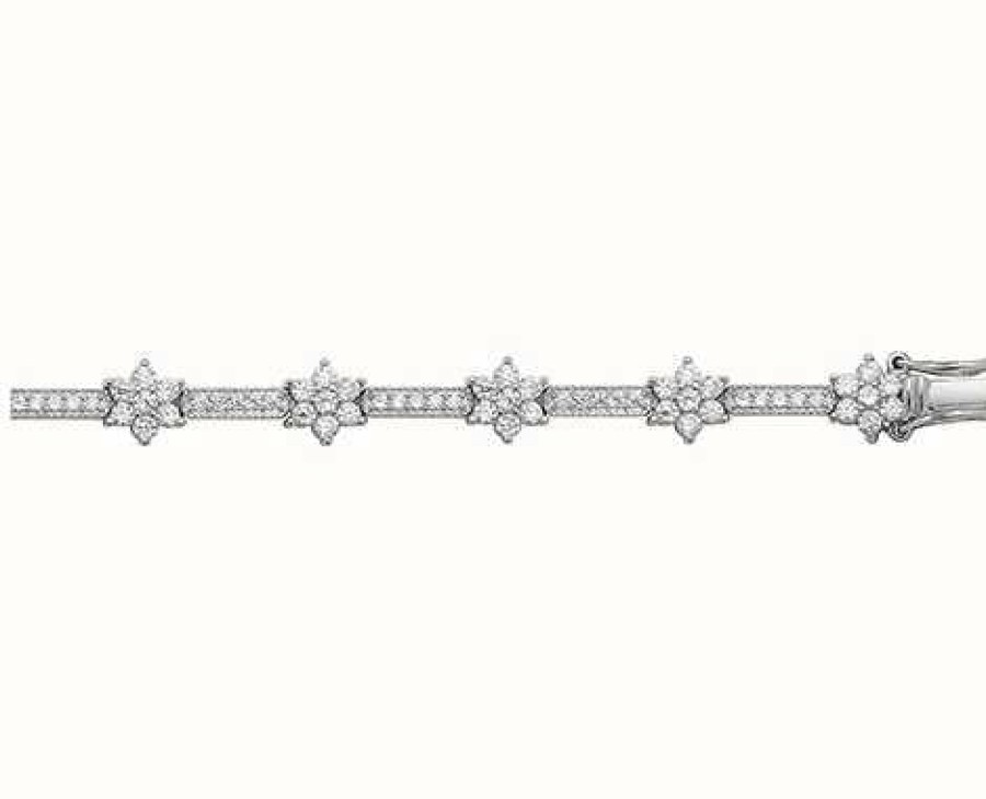 Jewelry James Moore | James Moore Th Silver Cubic Zirconia Flower Cluster Bracelet