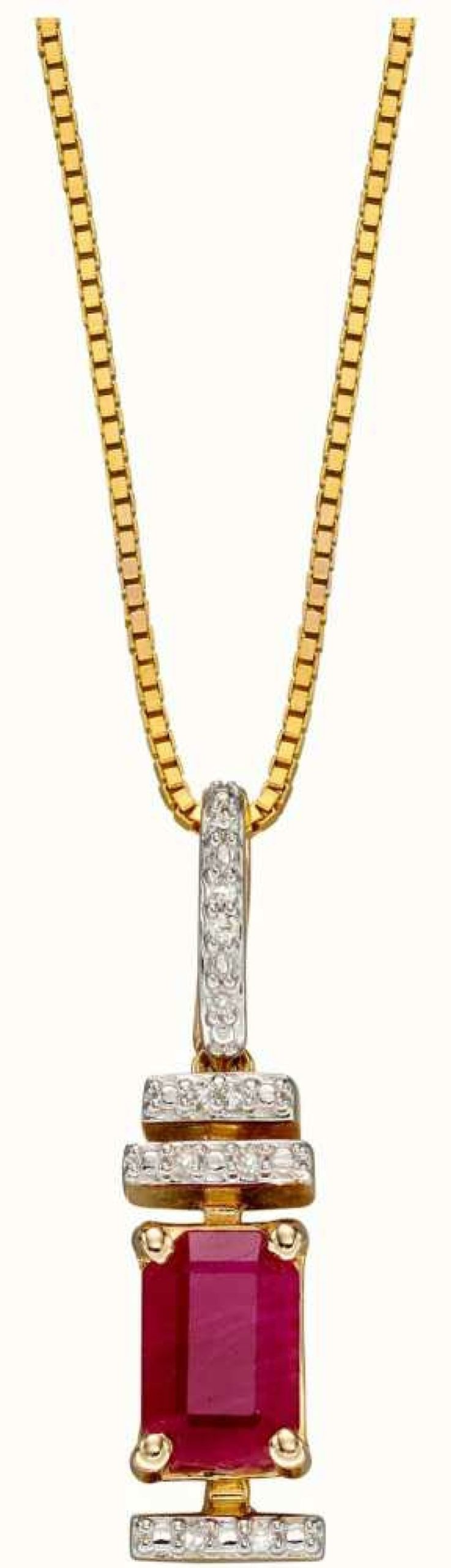 Jewelry Elements Gold | Elements Gold 9Ct Yellow Gold Diamond Ruby Art Deco Baguette Pendant