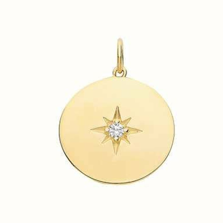 Jewelry James Moore | James Moore Th 9Ct Yellow Gold Star Textured Disc Pend