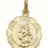 Jewelry James Moore | James Moore Th 9Ct Yellow Gold Filigree St Christopher Disc Pendant