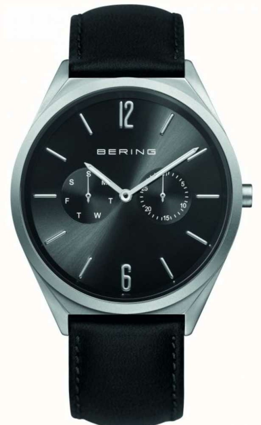 Men'S Bering | Bering Classic Collection | Black Leather Strap | Black Dial