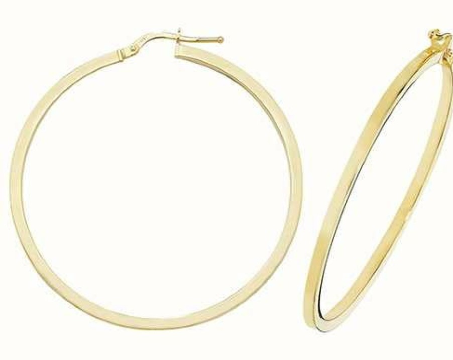 Jewelry James Moore | James Moore Th Women'S 9Ct Yellow Gold 40Mm Hoop Earrings