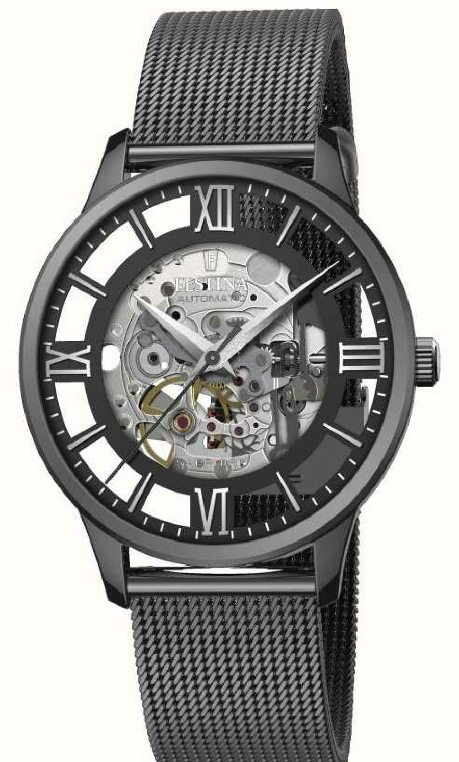 Men'S Festina | Festina Men'S Automatic Skeleton | Black Mesh Bracelet | Black Dial