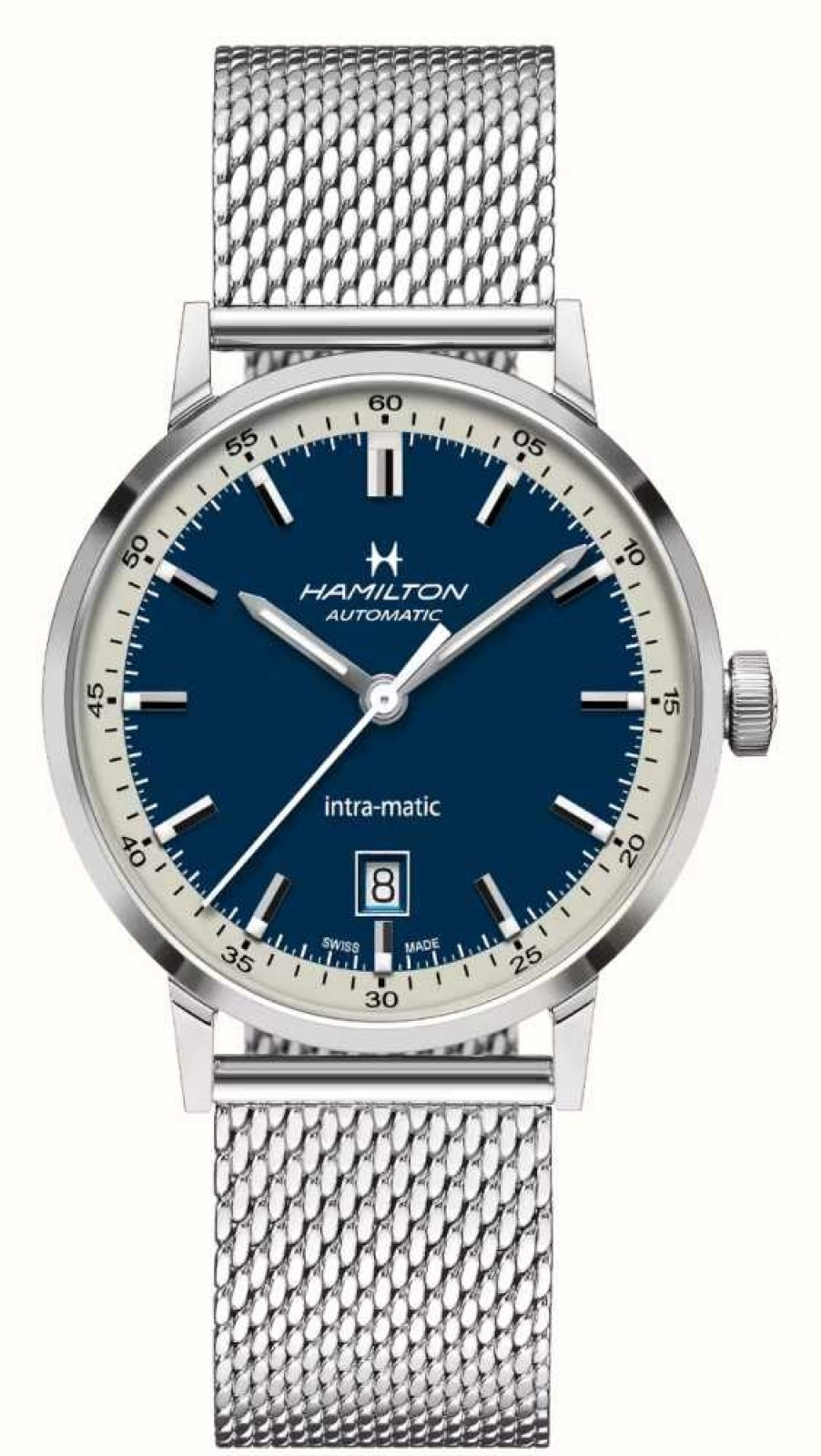 Men'S Hamilton | Hamilton American Classic Intra-Matic Automatic (40Mm) Blue Dial / Stainless Steel Mesh Bracelet