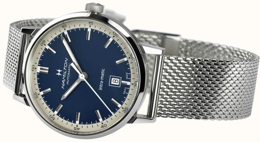 Men'S Hamilton | Hamilton American Classic Intra-Matic Automatic (40Mm) Blue Dial / Stainless Steel Mesh Bracelet