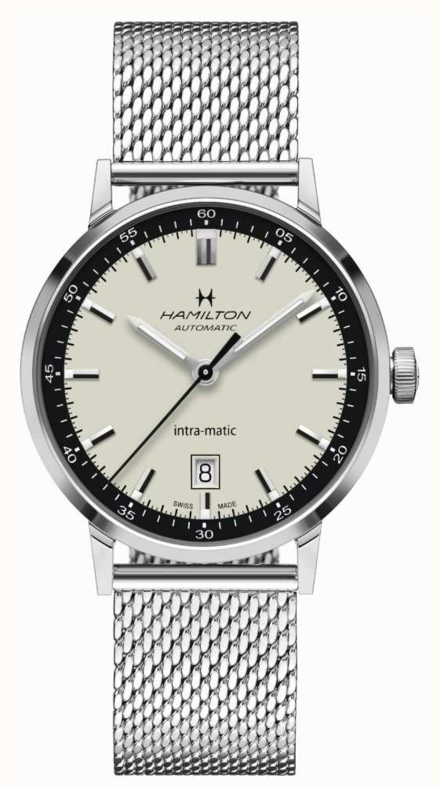 Men'S Hamilton | Hamilton American Classic Intra-Matic Automatic (40Mm) White Dial / Stainless Steel Mesh Bracelet