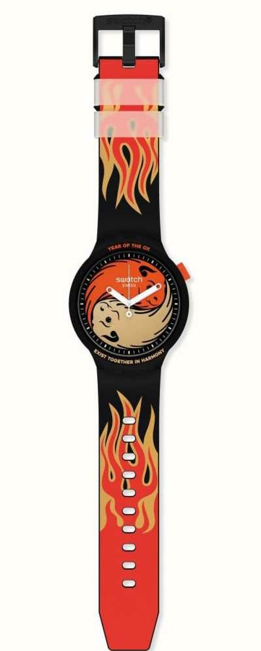 Men'S Swatch | Swatch Ox Rocks 2021! | Big Bold | Flame Pattern Silicone Strap