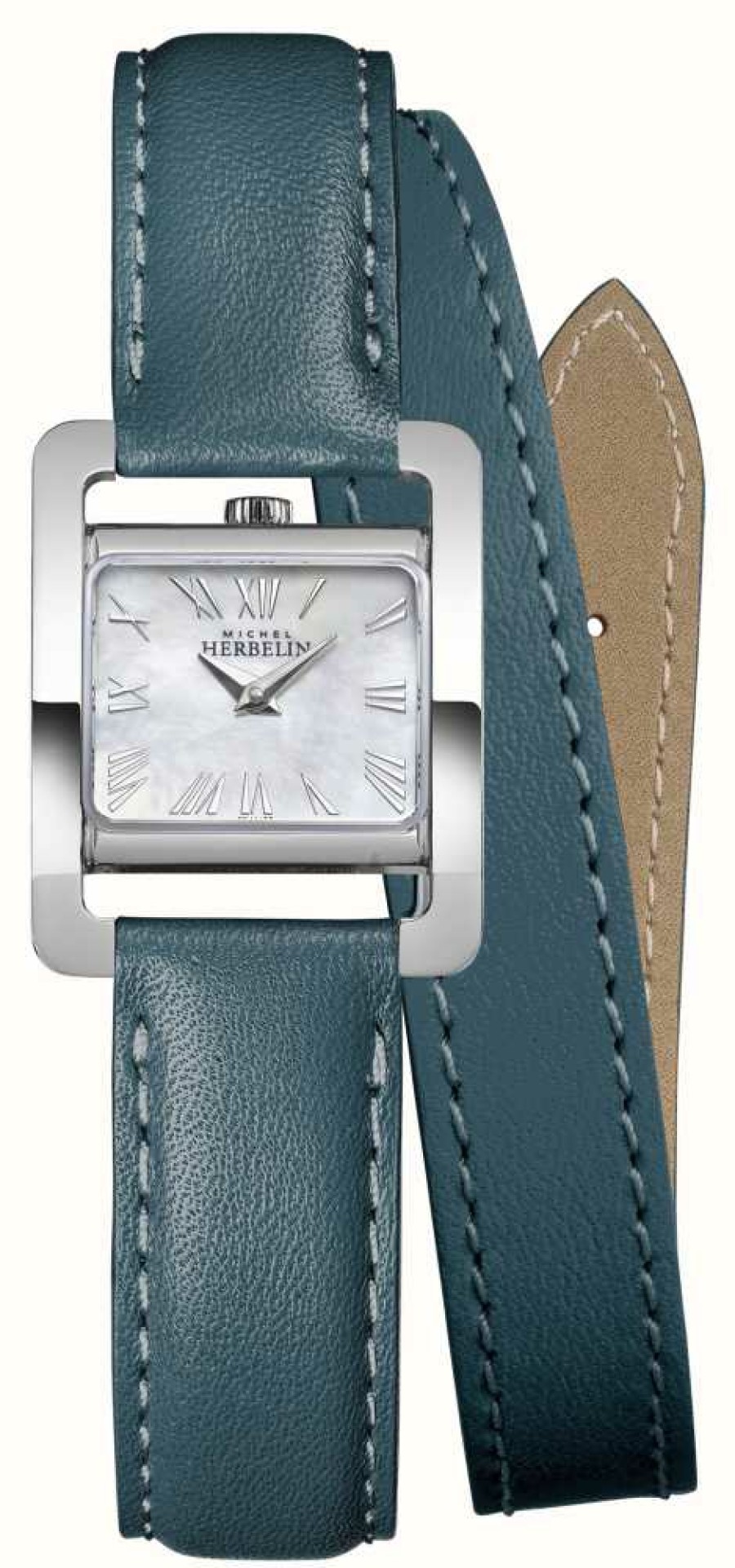 Women'S Herbelin | Herbelin V Avenue (22.5Mm) Mother Of Pearl Dial / Duck Green Double Wrap Around Leather