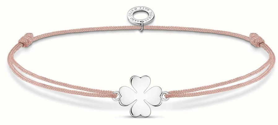 Jewelry Thomas Sabo Jewellery | Thomas Sabo Little Secrets | Pink Nylon Cloverleaf Bracelet