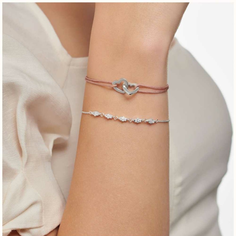 Jewelry Thomas Sabo Jewellery | Thomas Sabo Little Secrets | Pink Nylon Double Hearts Bracelet