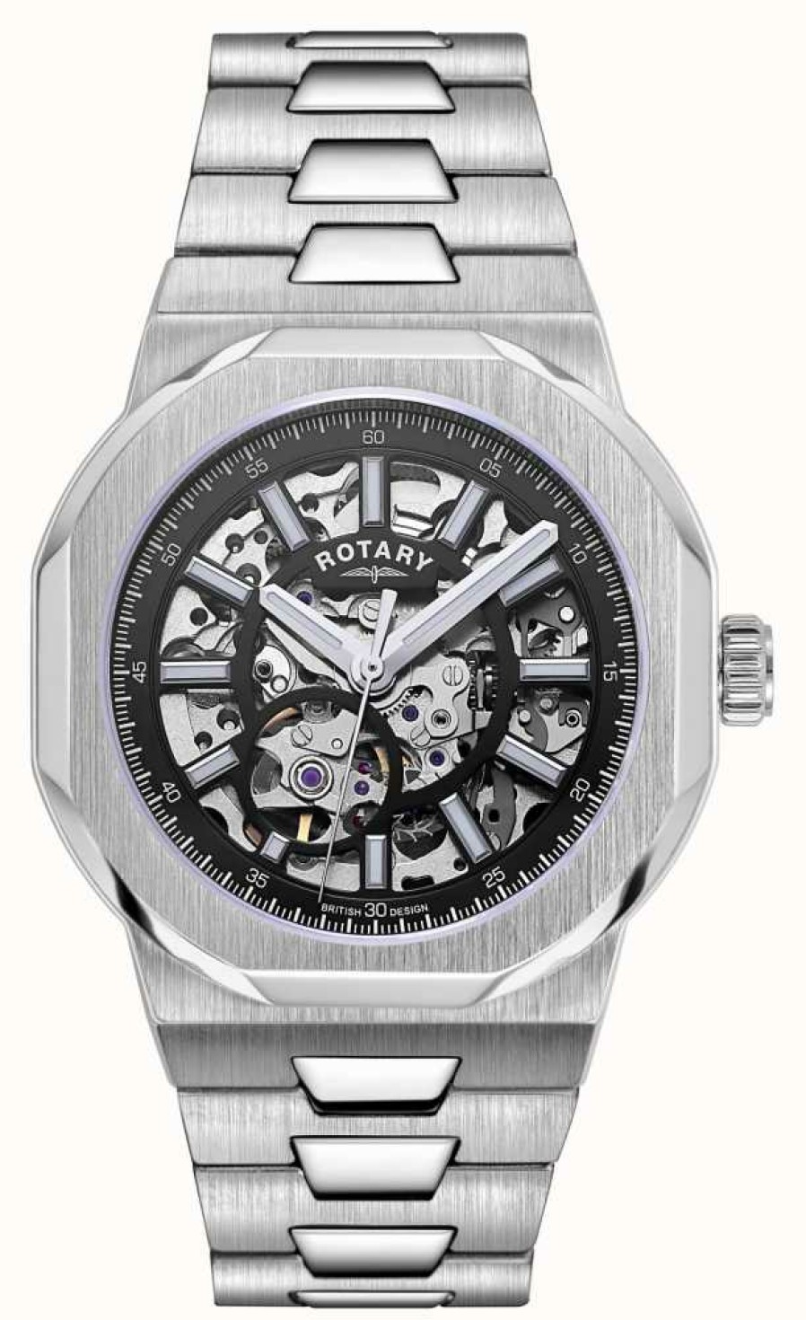 Men'S Rotary | Rotary Men'S | Regent | Automatic | Black Skeleton Dial | Stainless Steel Bracelet