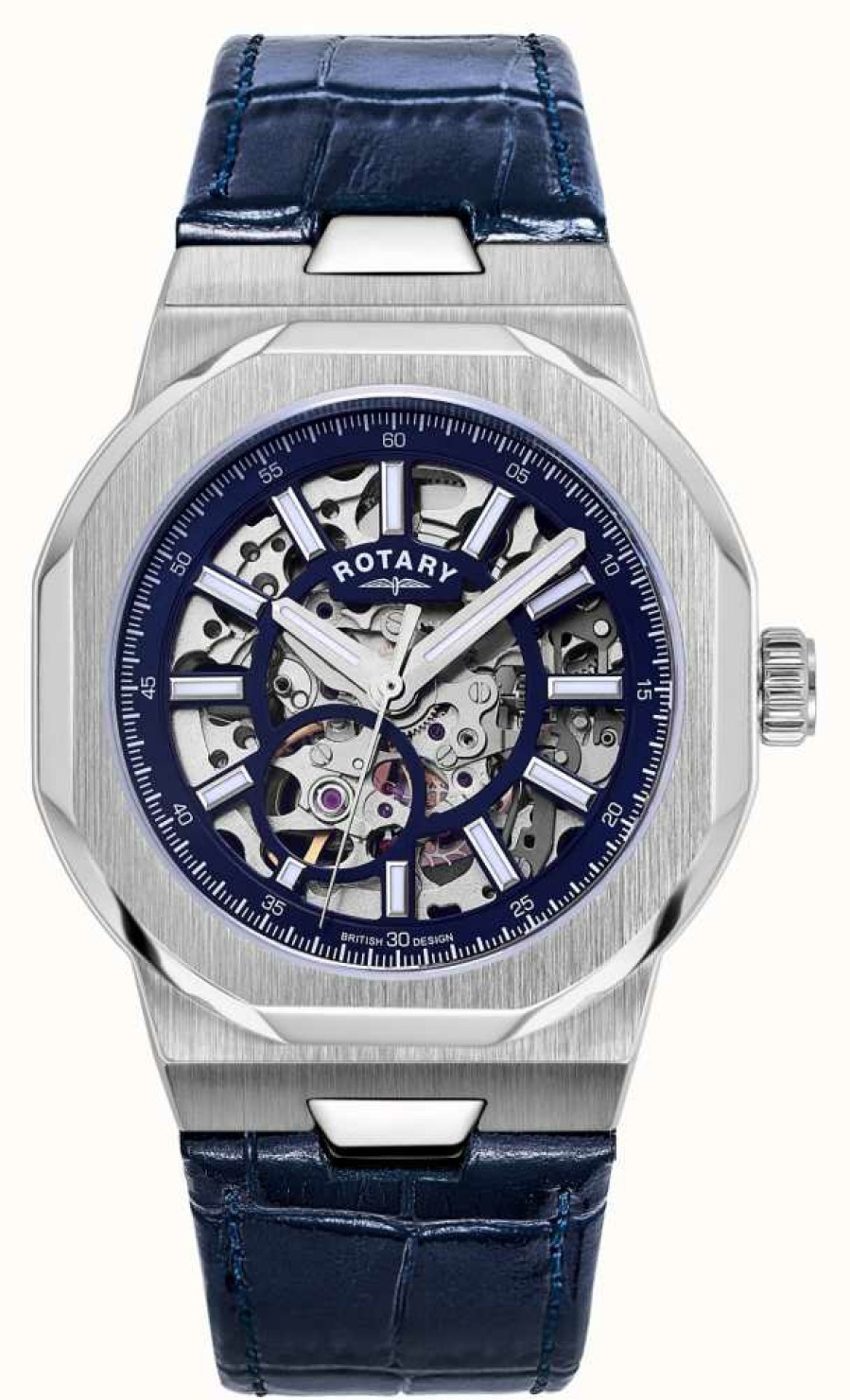 Men'S Rotary | Rotary Men'S | Regent | Automatic | Blue Skeleton Dial | Blue Leather Strap