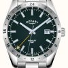 Men'S Rotary | Rotary Men'S | Henley | Gmt | Green Dial | Stainless Steel Bracelet