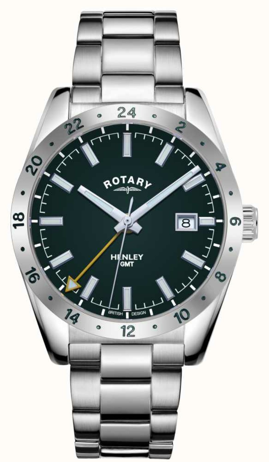 Men'S Rotary | Rotary Men'S | Henley | Gmt | Green Dial | Stainless Steel Bracelet