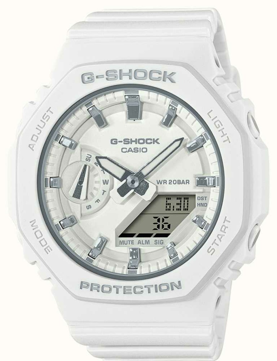 Women'S Casio | Casio Mid Sized G-Shock | White Resin Strap | White Dial