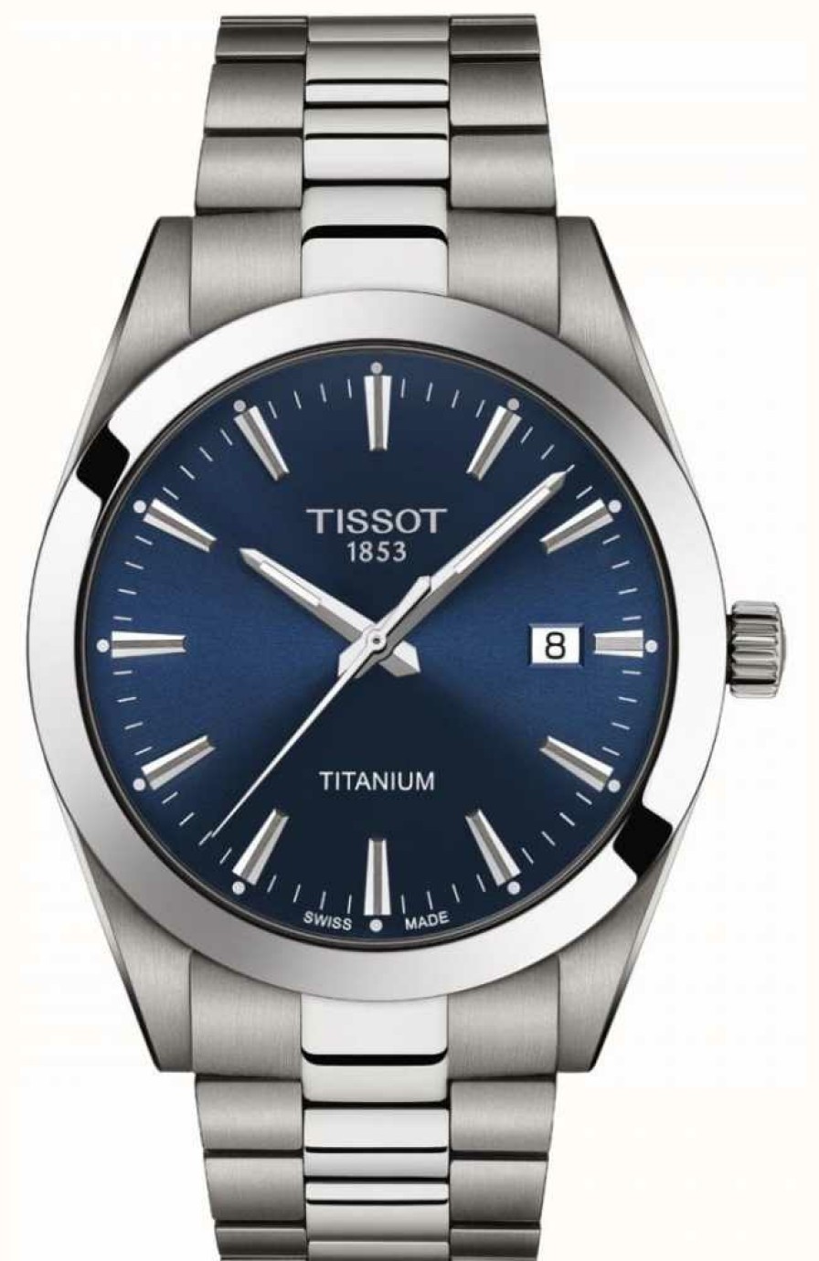 Men'S Tissot | Tissot Gentlemen Titanium | Grey/Silver Titanium Bracelet | Blue Dial