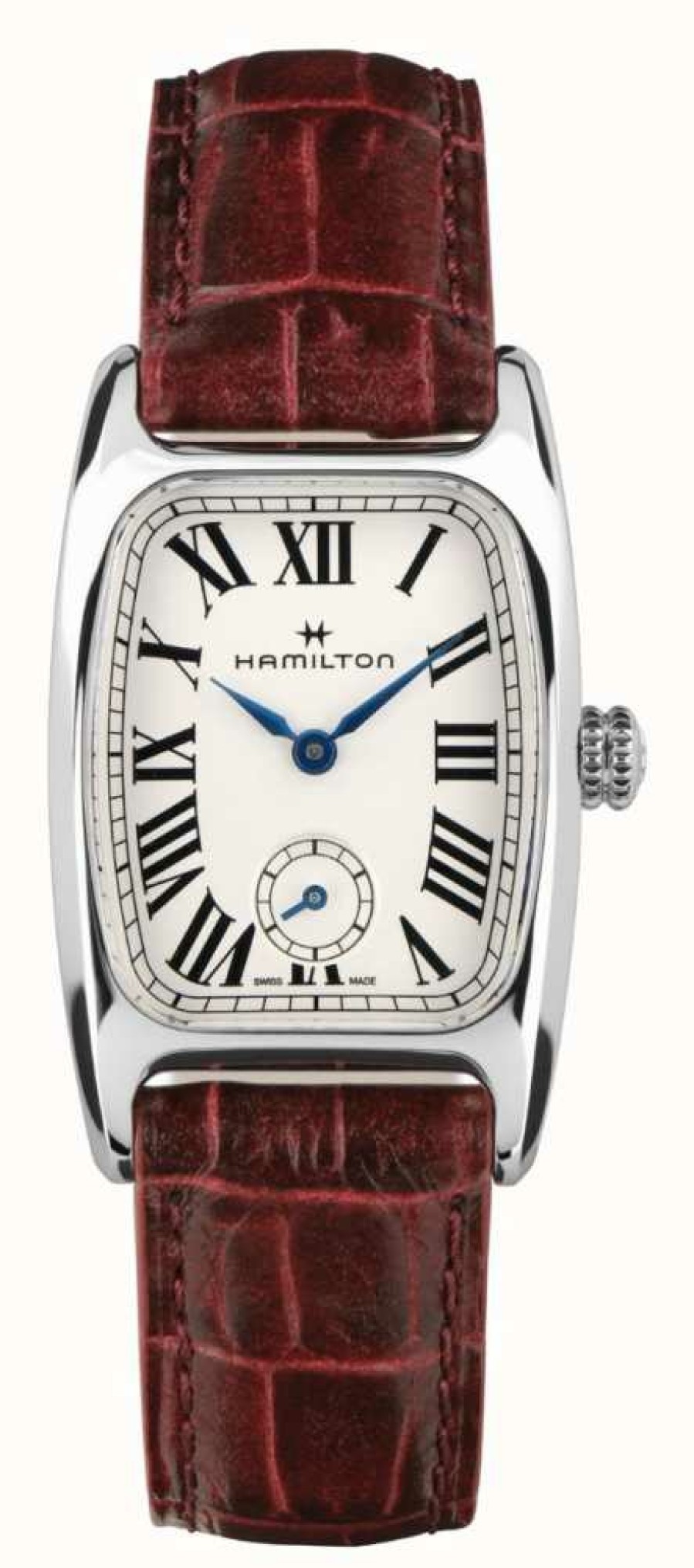 Men'S Hamilton | Hamilton American Classic Boulton Small Second Quartz M (23.5Mm) White Dial / Ox-Blood Red Leather Strap