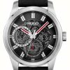 Men'S HUGO | Hugo #Skeleton | Men'S Black Leather Strap | Black Dial