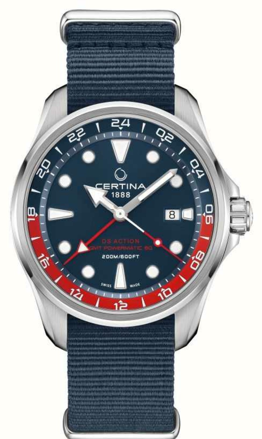 Men'S Certina | Certina Ds Action Gmt | Blue Fabric Strap | Blue Dial | Automatic