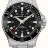 Men'S Hamilton | Hamilton Khaki Navy Scuba Automatic (43Mm) Black Dial / Stainless Steel Bracelet