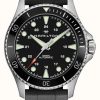 Men'S Hamilton | Hamilton Khaki Navy Scuba Automatic (43Mm) Black Dial / Black Rubber Strap