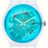 Men'S Swatch | Swatch Retro-Bianco | White Silicone Strap | Blue Transparent Dial