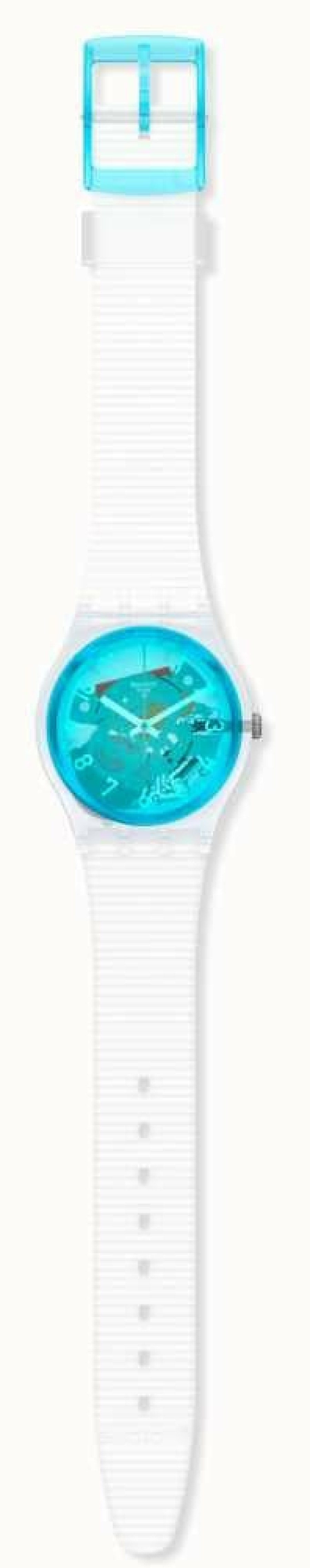 Men'S Swatch | Swatch Retro-Bianco | White Silicone Strap | Blue Transparent Dial