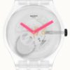 Men'S Swatch | Swatch Snow Blur | White Silicone Strap | White Transparent Dial