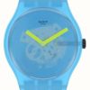 Men'S Swatch | Swatch Ocean Blur | Blue Silicone Strap | Blue Transparent Dial