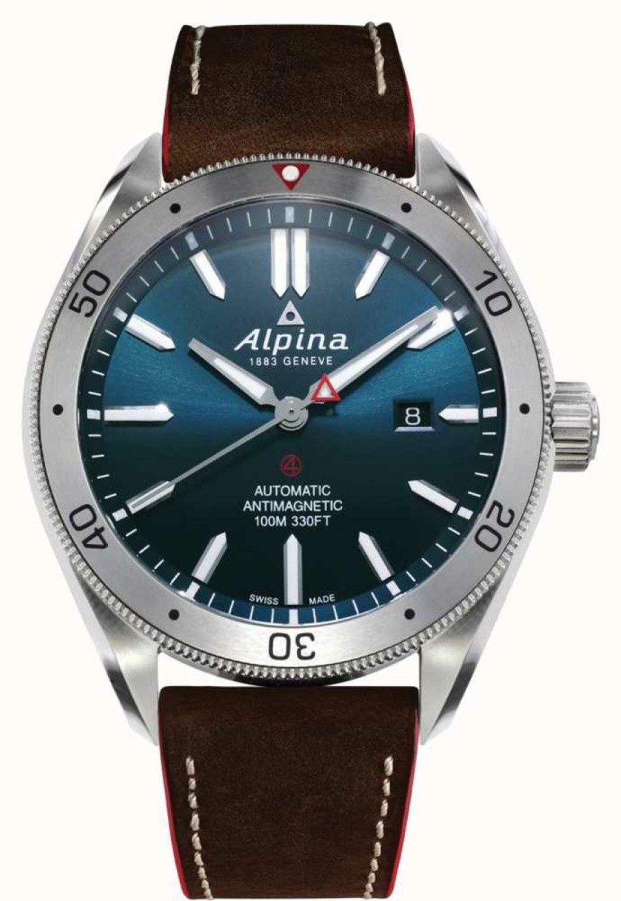 Men'S Alpina | Alpina Alpiner 4 Automatic (44Mm) Blue Dial / Brown Leather