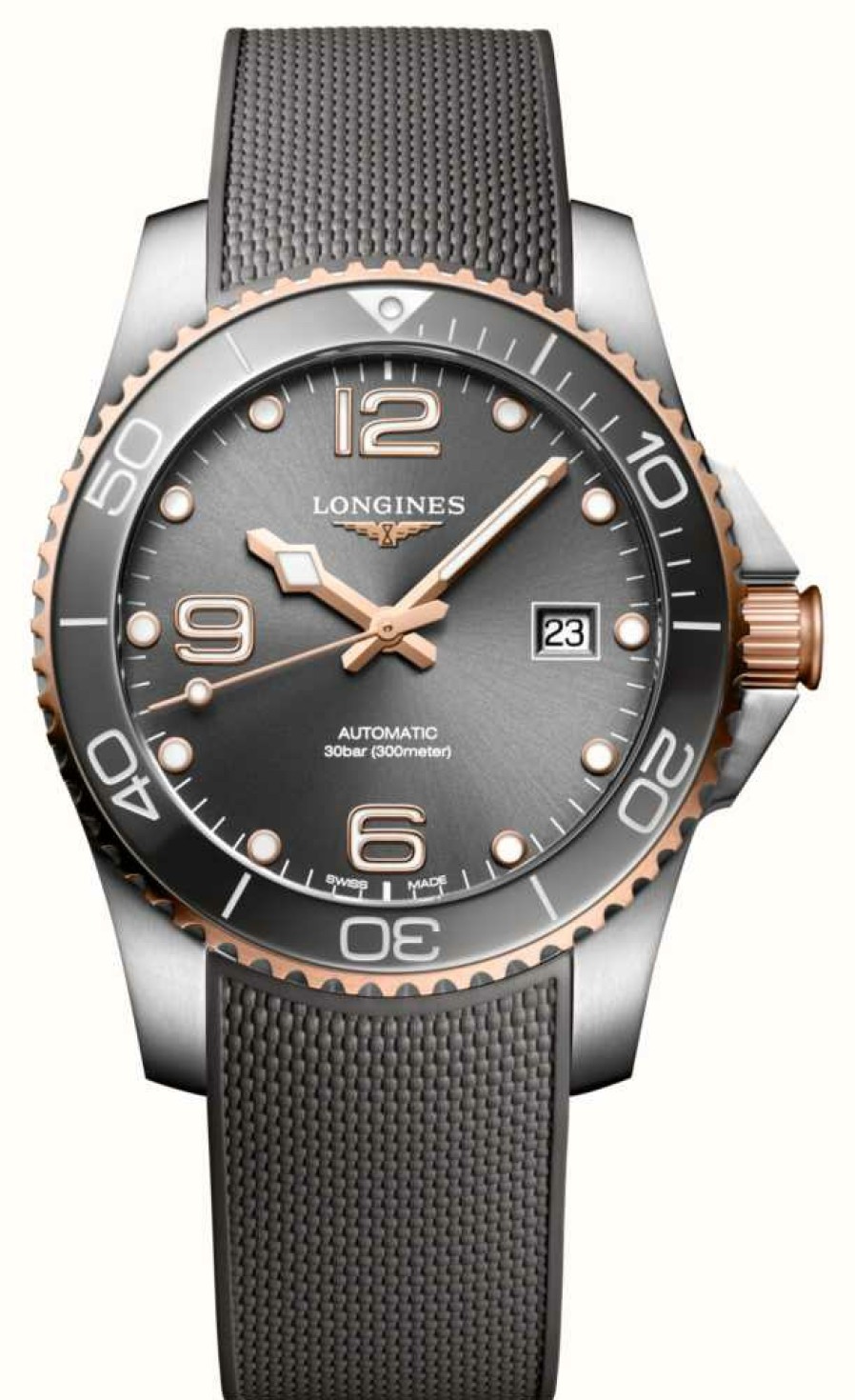 Men'S LONGINES | Longines Hydroconquest 41Mm Automatic | Grey Dial | Grey Rubber Strap