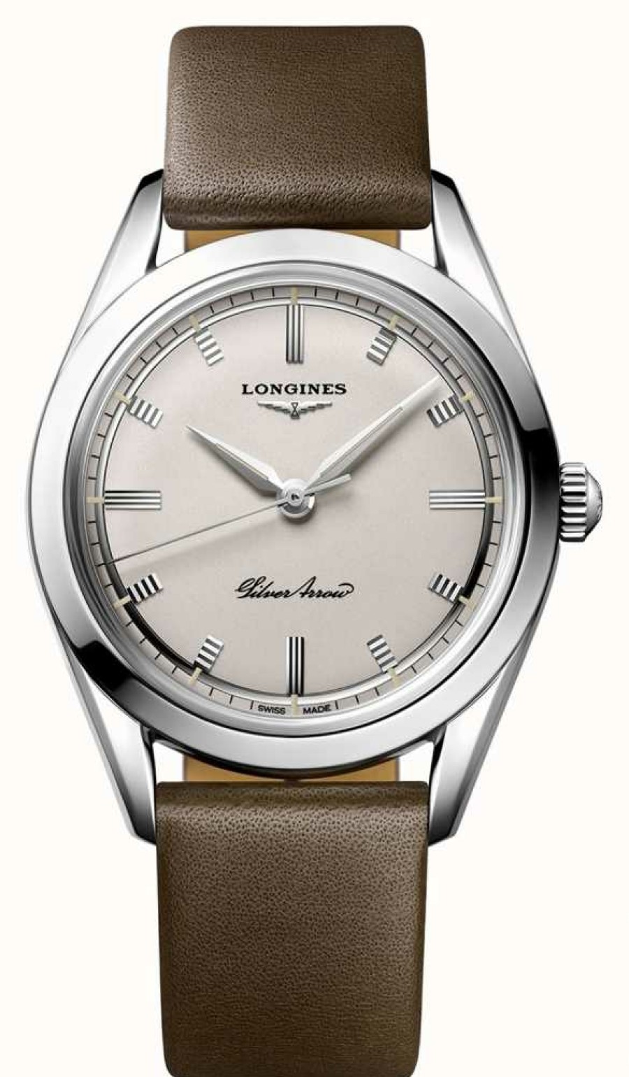 Men'S LONGINES | Longines | Heritage | Silver Arrow | Brown Leather Strap