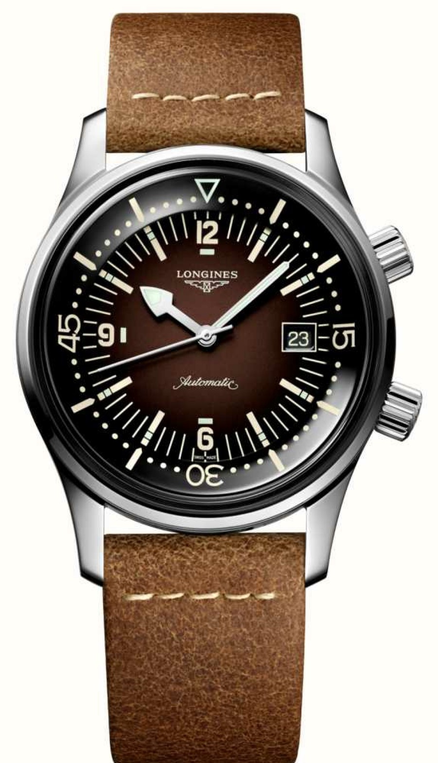 Men'S LONGINES | Longines Heritage Legend Diver Brown Leather Strap