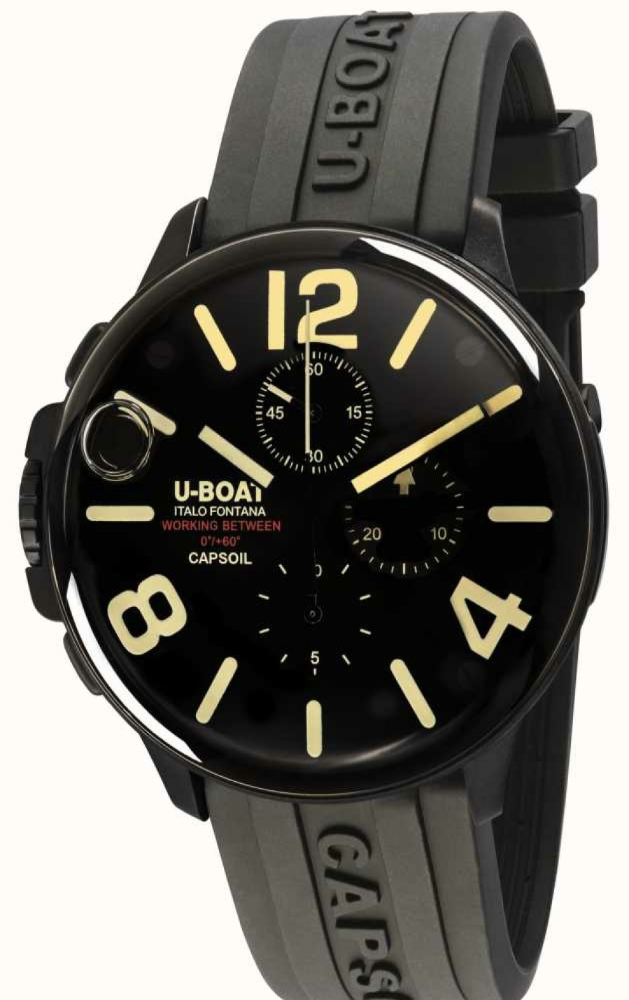 Men'S U-Boat | U-Boat Capsoil 45 Dlc Chrono/C Black Rubber Strap