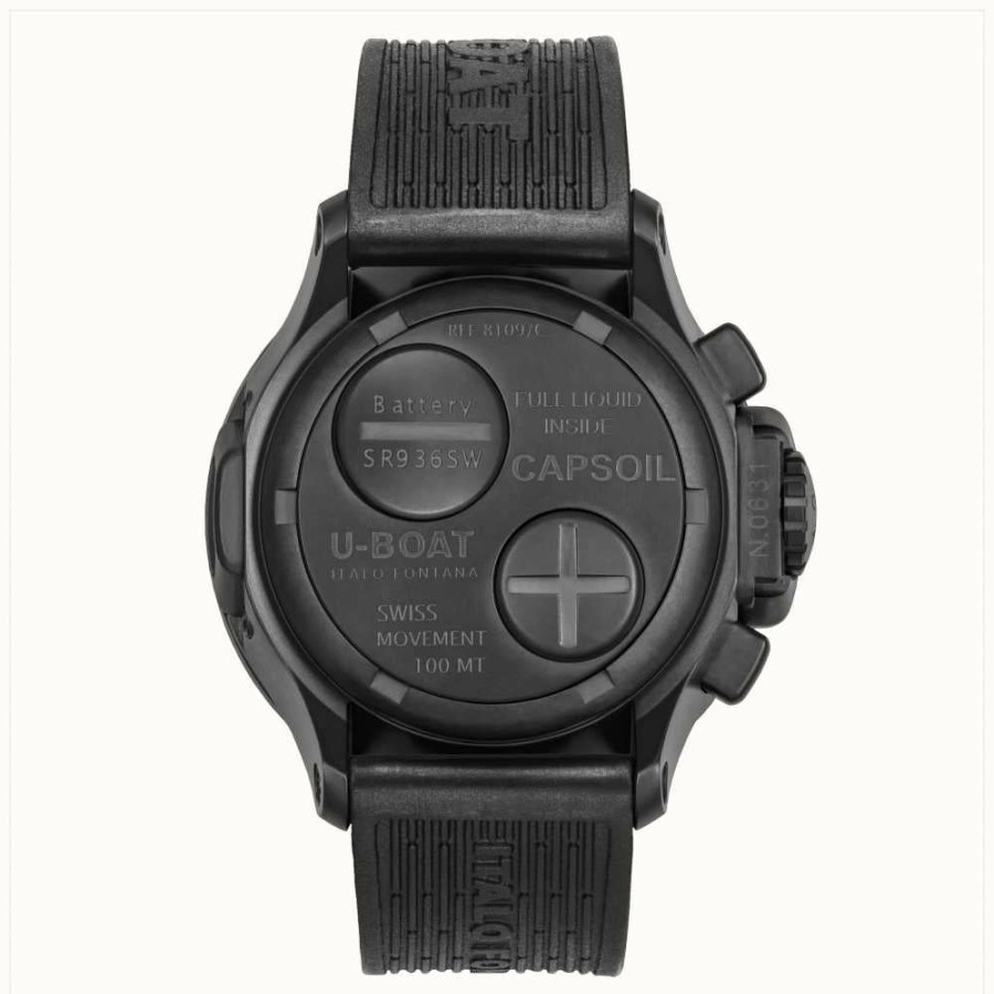 Men'S U-Boat | U-Boat Capsoil 45 Dlc Chrono/C Black Rubber Strap