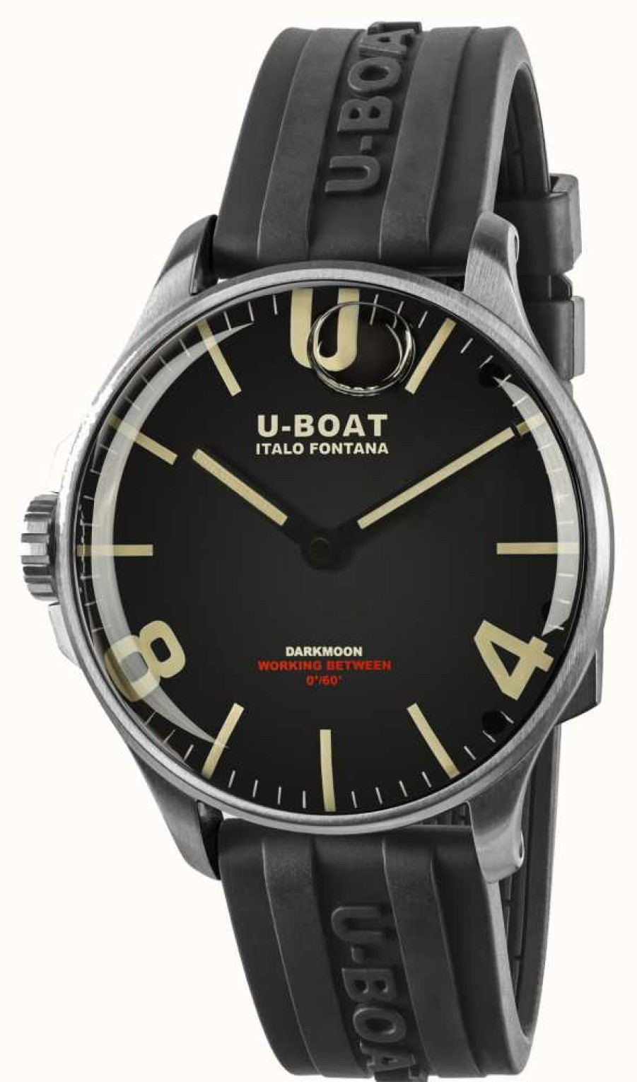 Men'S U-Boat | U-Boat Darkmoon 44Mm Black Dial | Stainless Steel Case | Black Rubber Strap