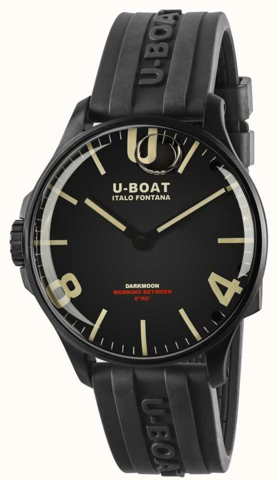 Men'S U-Boat | U-Boat Darkmoon 44Mm Black Dial | Ion-Plated Case | Black Rubber Strap