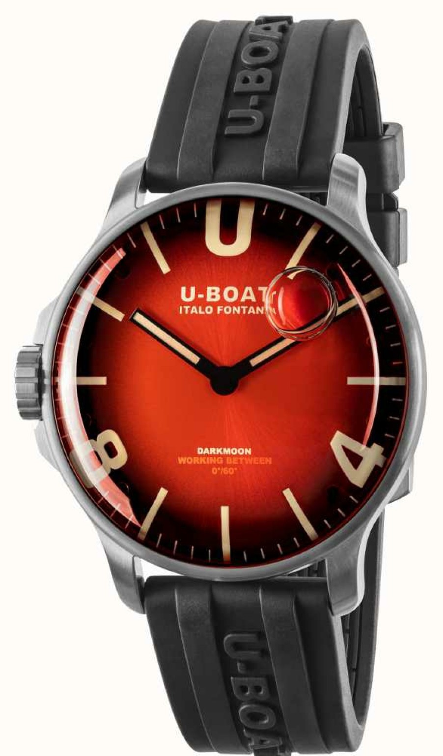 Men'S U-Boat | U-Boat Darkmoon 44Mm Cardinal Red Ss / Rubber Strap