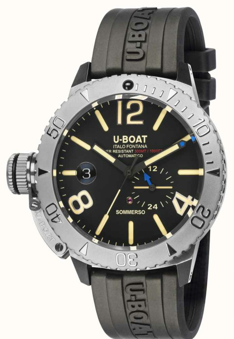 Men'S U-Boat | U-Boat Sommerso | Black Rubber Strap Watch