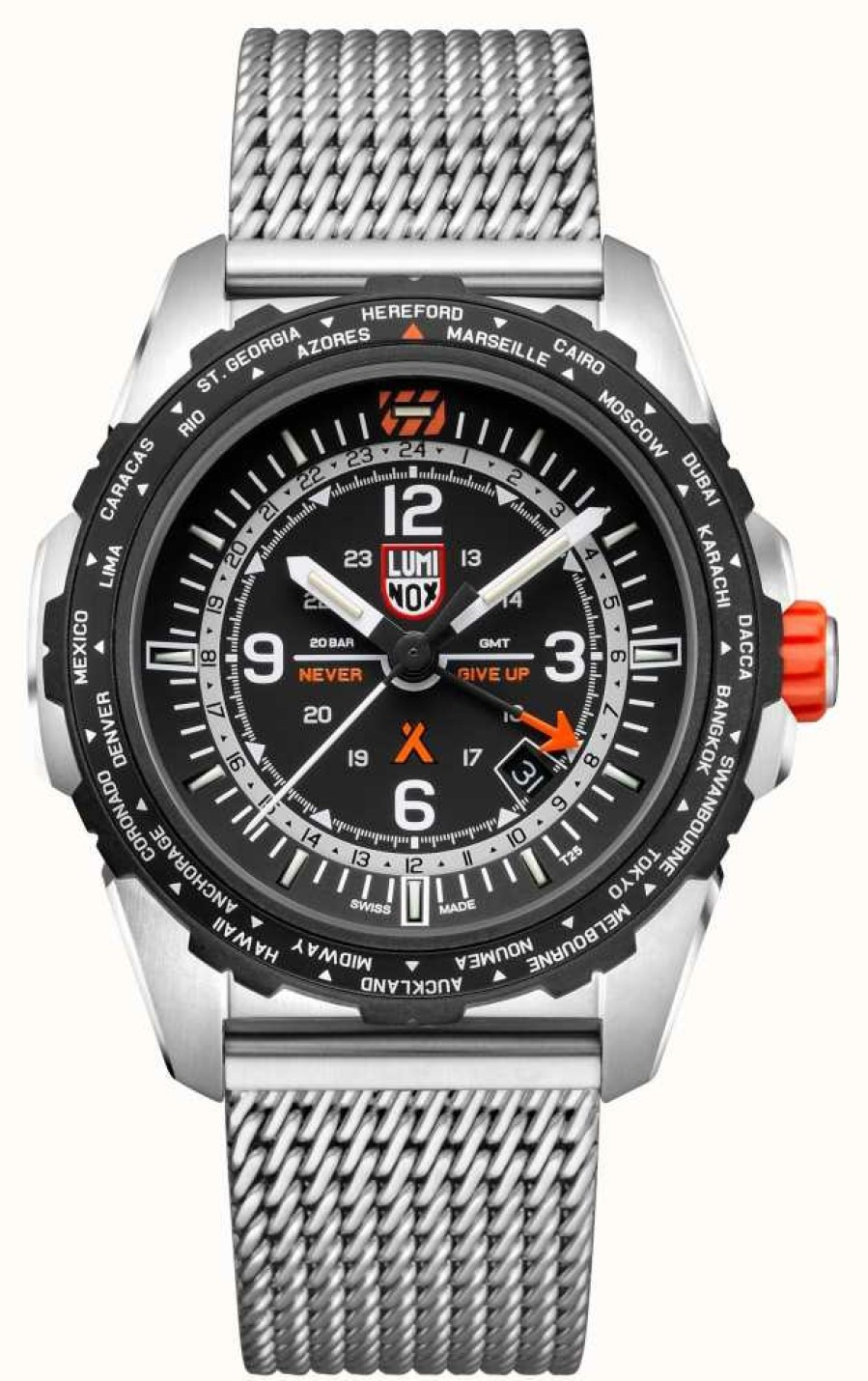 Men'S Luminox | Luminox Bear Grylls Survival 3760 Air Series Gmt | Black Dial | Stainless Steel Mesh | Bracelet