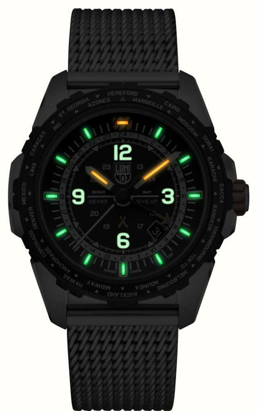 Men'S Luminox | Luminox Bear Grylls Survival 3760 Air Series Gmt | Black Dial | Stainless Steel Mesh | Bracelet