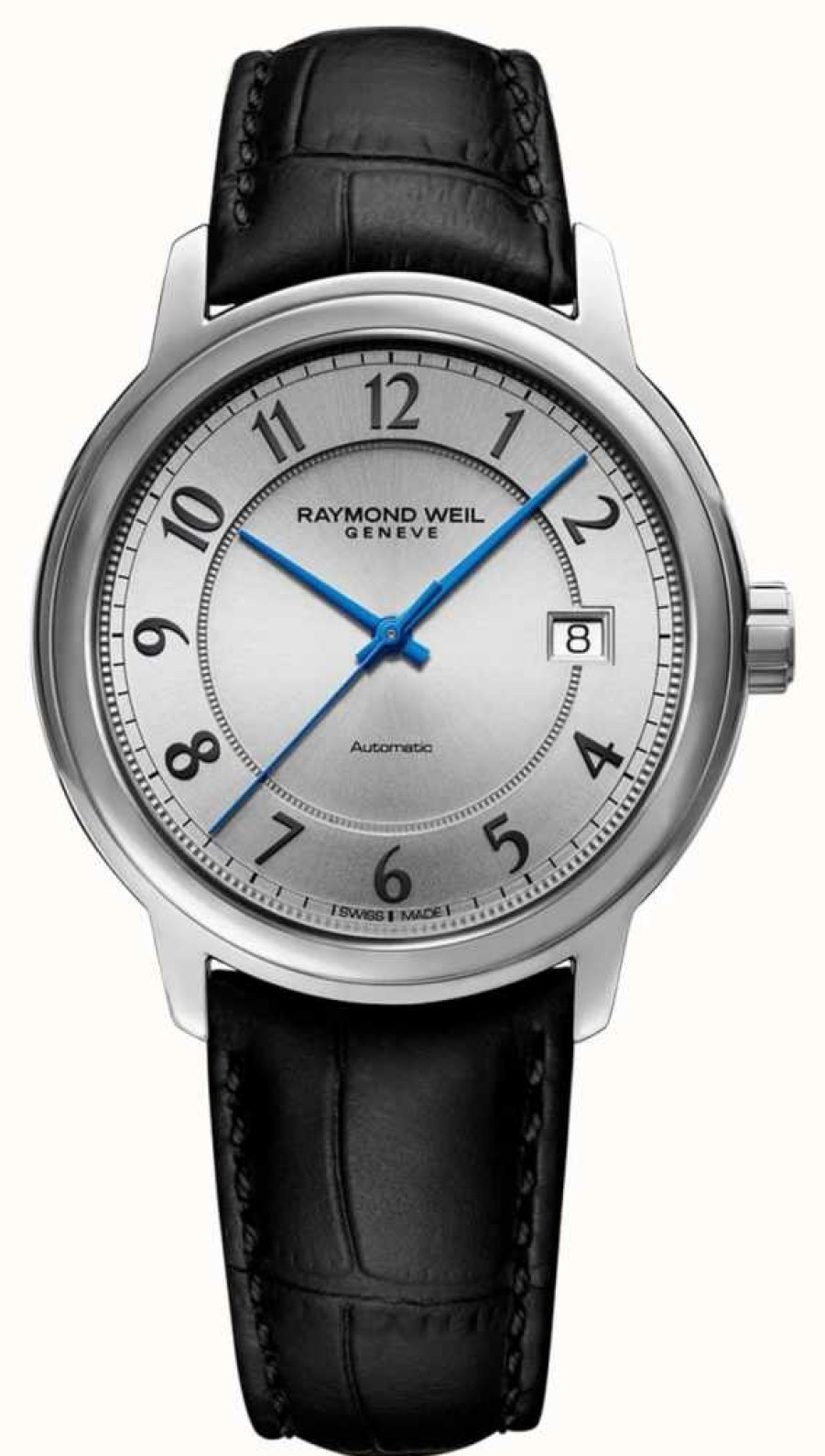 Men'S Raymond Weil | Raymond Weil | Maestro | Automatic | Silver Arabic Dial | Black Leather Strap